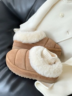 毛毛雪地靴女皮毛一体冬季保暖加绒棉鞋包头增高厚底百搭低帮棉靴