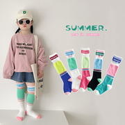 儿童运动风拼色字母中长筒潮袜子男童女童韩版夏季薄款纯棉高筒袜