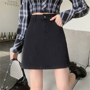 高腰a字牛仔短裙女2023春夏韩版口袋设计感个性显瘦半身裙潮