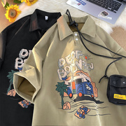 美式polo衫男短袖夏季重磅欧美高街衣服衬衫，潮流潮牌宽松日系t恤