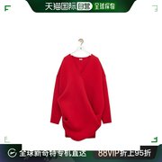 欧洲直邮LOEWE/罗意威23 女士红色羊毛V领垂坠针织宽松连衣裙