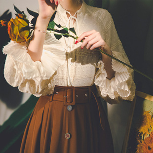 弥爱原创设计《糯米糍》法式复古维多利亚宫廷灯笼，袖双层衬衫秋女