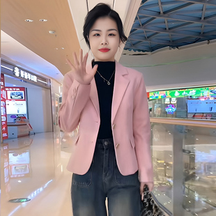 粉色短款西装外套女休闲2024春秋装小个子韩版高级设计感西服