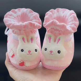 初生婴儿鞋冬款0-1岁可爱超萌兔子袜子鞋女宝宝加绒加厚保暖棉鞋2
