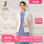 时尚白色西装外套女2024夏季短袖职业装上衣高级感一粒扣西服