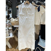 BrandyBM美式POLO领衬衫式单排扣连衣裙bm无袖白色系带中长裙