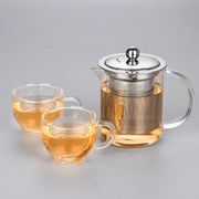 耐热玻璃茶壶350毫升品茗小茶壶茶具，不锈钢内胆过滤花草茶壶套装