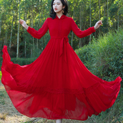 大红色连衣裙女2023沙滩，裙高端异域风情旅游度假红裙沙漠长裙