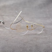 乔布斯同款无框眼镜架近视β钛超轻复古小圆形可配高度数牛角纯银