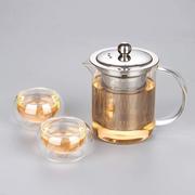 耐热玻璃茶壶350毫升不锈钢内胆过滤花草茶壶套装品茗小茶壶茶具*