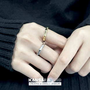 KANSAI简约竹节情侣戒指开口设计可调节小众合金指环女生小众设计