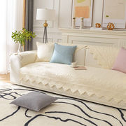 优若榆沙发垫四季通用简约奶油色，布艺防滑绗缝垫纯棉套罩叶子-米