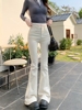 美式复古白色牛仔裤女夏季2024年高腰设计感微喇叭长裤小个子