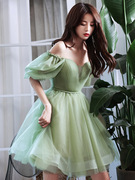 名媛生日小晚礼服公主洋装日常平时可穿小礼裙超仙气绿色连衣裙女