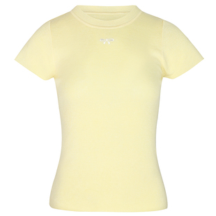 NVPVVA 奶黄色蝴蝶结刺绣打底针织衫夏季显瘦修身短款T恤上衣