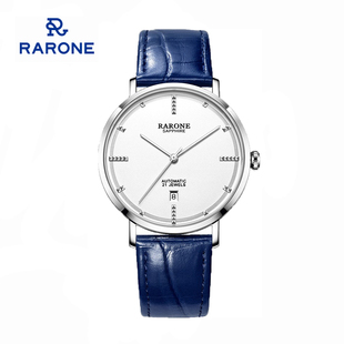 rarone雷诺手表男款全自动机械表，时尚简约大气商务，真皮大表盘腕表