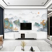 新中式山水壁布简约电视机背景墙装饰壁纸8d影视墙墙X布2023年