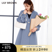 LILY BROWN秋冬款 气质一粒扣灯笼袖纯色毛呢大衣外套LWFC221001