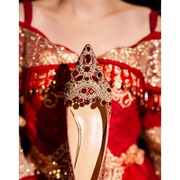 新娘婚宴鞋红色秀禾服水钻高跟鞋2024年结婚鞋细跟水晶礼服鞋