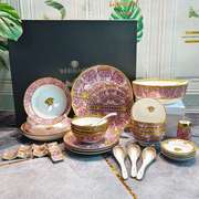 欧式陶瓷家用碗碟套装复古碗筷，盘子面碗餐具，碗潮流时尚32件套