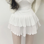 韩国甜美百褶蛋糕短裙A字半裙女夏装白色裙纯欲性感蓬蓬裙半身裙