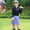 春秋zg6高尔夫服装女球衣女套装，长袖t恤黑色，翻领印花上衣紫色短裙