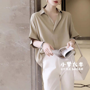 春夏韩版宽松蝙蝠袖衬衫女设计感真丝气质上衣垂感桑蚕丝短袖衬衣