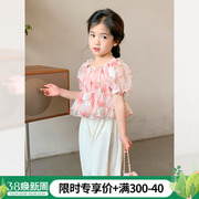 女童娃娃衫2023夏季儿童，韩版气质甜美衬衫，宝宝洋气夏装上衣潮