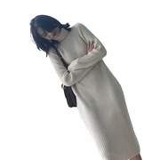 2024韩版高领长款毛衣裙女秋季宽松设计感过膝针织打底连衣裙