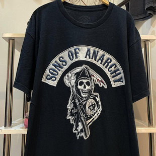 Sons Of Anarchy乐队短袖混乱之子骷髅头街头潮流男女cec宽松T恤