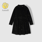 安奈儿商场同款2021秋装女大童长袖针织连衣裙AG133756