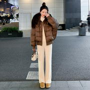 2023时尚冬季羽绒服女短款韩版加厚宽松超大毛领小个子外套女