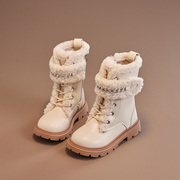 儿童马丁靴女童加绒加厚短靴冬季雪地靴，2023中大童保暖大棉鞋