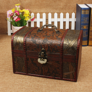 带锁复古木盒子欧式收纳盒拍摄道具创意小箱子桌面储物仿古收纳箱