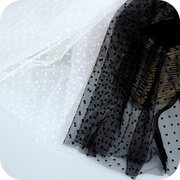 黑白色植绒波点蕾丝，布料面料辅料网纱裙子，裙摆窗帘婚庆布艺材料