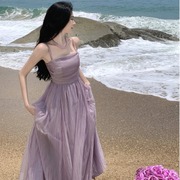 紫色超仙显瘦法式温柔风，仙女长裙海边度假沙滩，裙吊带连衣裙女夏季