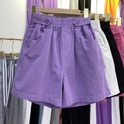 减龄紫色高腰阔腿裤短裤女夏季薄款大码胖mm五分裤宽松显瘦休闲裤