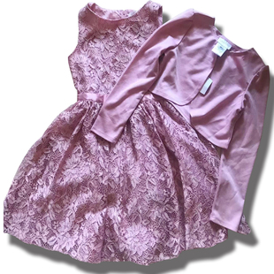 欧美女童春秋甜美公主蕾丝，儿童粉色红色礼服，2件套连衣裙a字裙