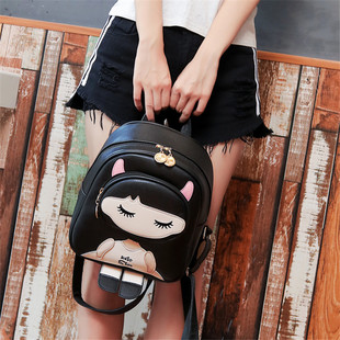 双肩包女2022韩版百搭潮背包，pu皮女士包包可爱女孩小背包书包