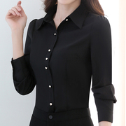 高级黑色衬衫女长袖，洋气女士衬衣职业，女式上衣修身气质打底衫