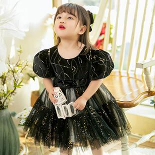 黑色礼服小女童宝宝演出主持公主裙，春季蓬蓬纱儿童女孩走秀晚礼服