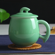 陶瓷茶杯龙泉青瓷创意情侣，杯子中式水杯带盖办公杯五色四季泡茶杯
