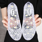 中老年妈妈女士外穿透明水晶塑胶凉鞋，镂空果冻塑料洞洞鞋女款夏季