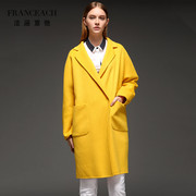 法涵意弛柠檬黄双面呢羊毛，大衣女宽松直筒欧美简约明黄色呢子外套