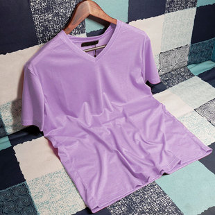 丝滑料玉桑蚕丝冰丝t恤男紫色短袖，双丝光棉超薄半袖打底衫新夏天