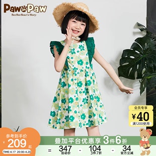 PawinPaw卡通小熊童装2023年夏季女童连衣裙荷叶边公主风全棉