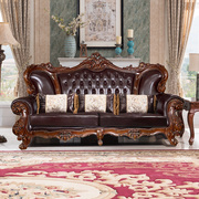 瑞福祥美式真皮沙发客厅，复古沙发组合大户型别墅欧式实木沙发n298