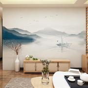 新中式黑白水墨山水画壁纸抽象泼墨，壁纸n客厅电视背景墙布影