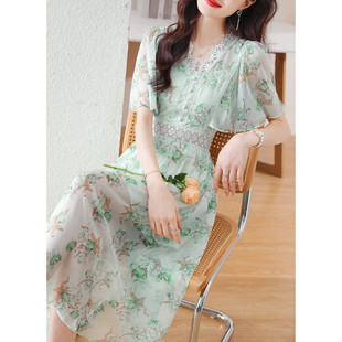 品牌8883高端精致茶歇法式连衣裙，韩系收腰小个子雪纺裙