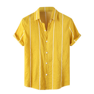 Holiday Travel Striped Short Sleeve Shirt Men's Cardigan衬衫